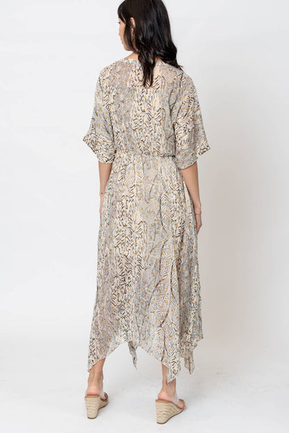 Printed Kimono Sleeve Midi Dress