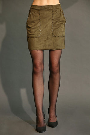 Stretch Sueded Knit & Stud Skirt
