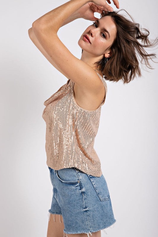 Champagne & Sequins Cowl Neck Top
