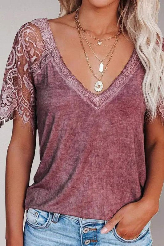 pink lacey sleeve top