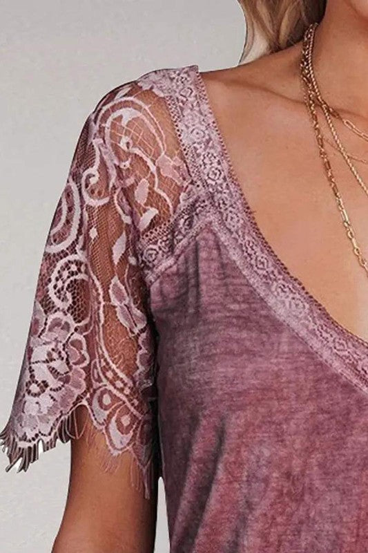 pink lacey sleeve top detail