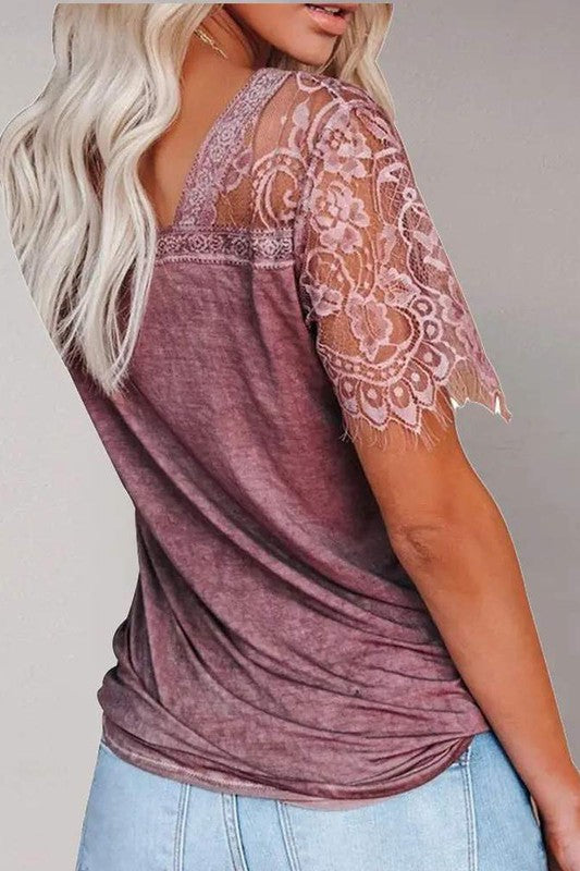 pink lacey sleeve top back
