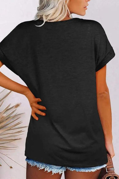 Black silky feel vneck tee.  Back view