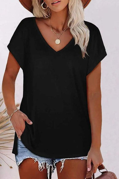 Black silky feel vneck tee