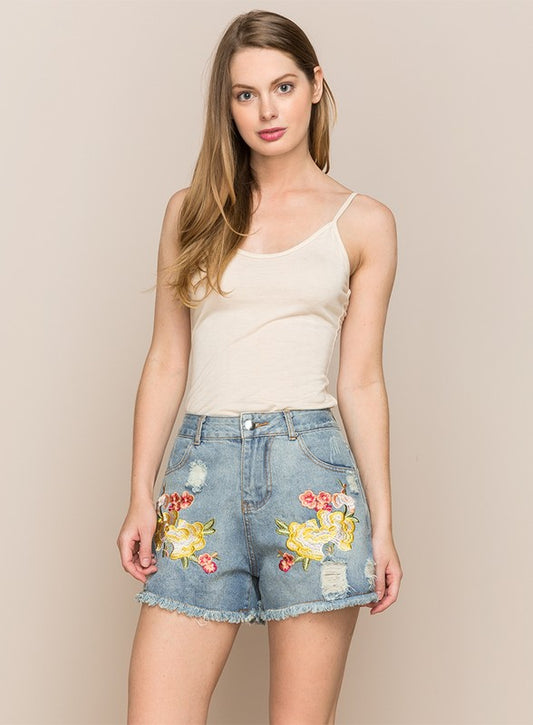 Floral Embroidery Shorts