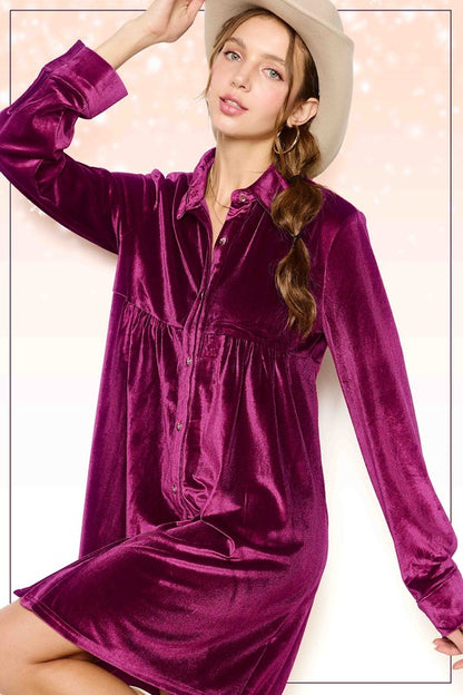 Button Front Velvet Dress