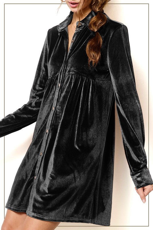 Button Front Velvet Dress