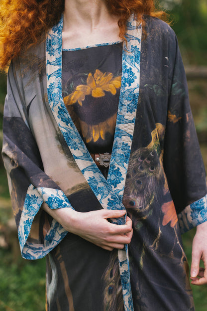 Wild Beauty Bamboo Kimono Duster Robe with Peacock Print