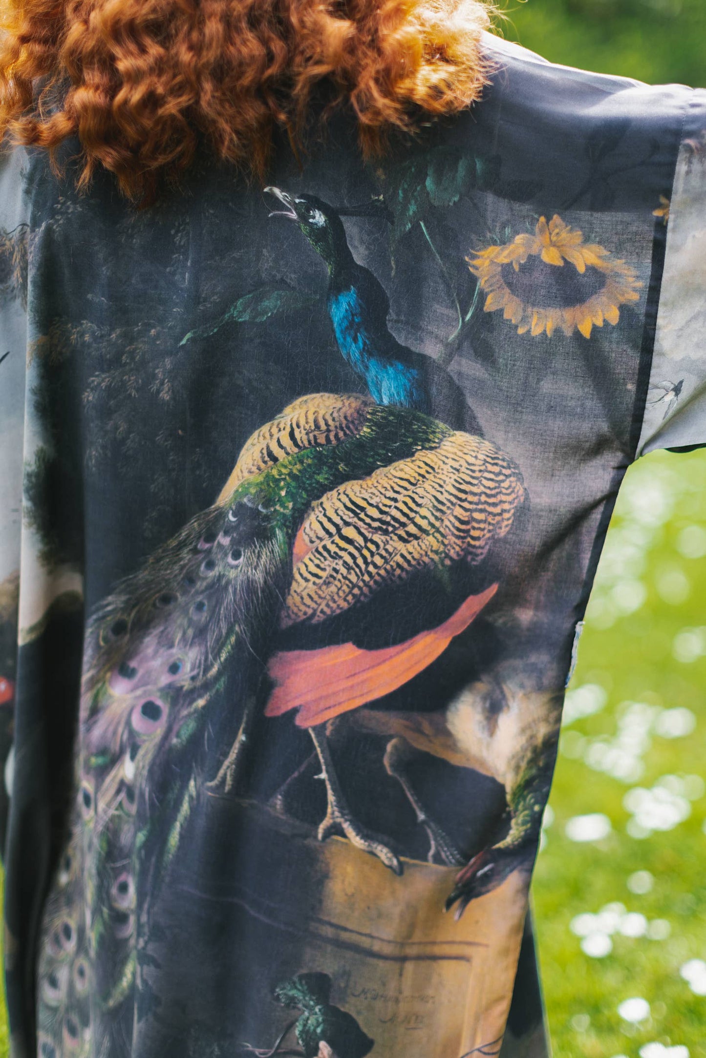 Wild Beauty Bamboo Kimono Duster Robe with Peacock Print