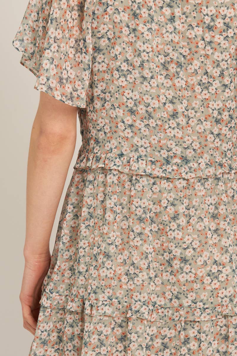 Short Sleeve Floral Print Mini Dress