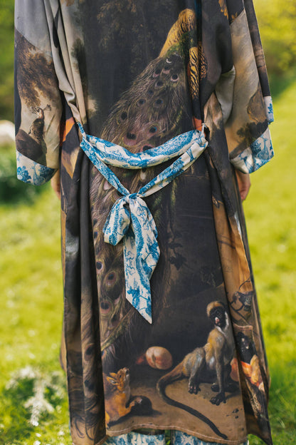 Wild Beauty Bamboo Kimono Duster Robe with Peacock Print