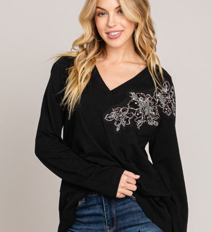 Cecillia Bead Detail Long Sleeve Top