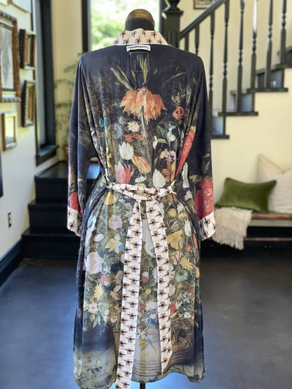 I Dream In Flowers Bamboo Duster Kimono Robe with Bees