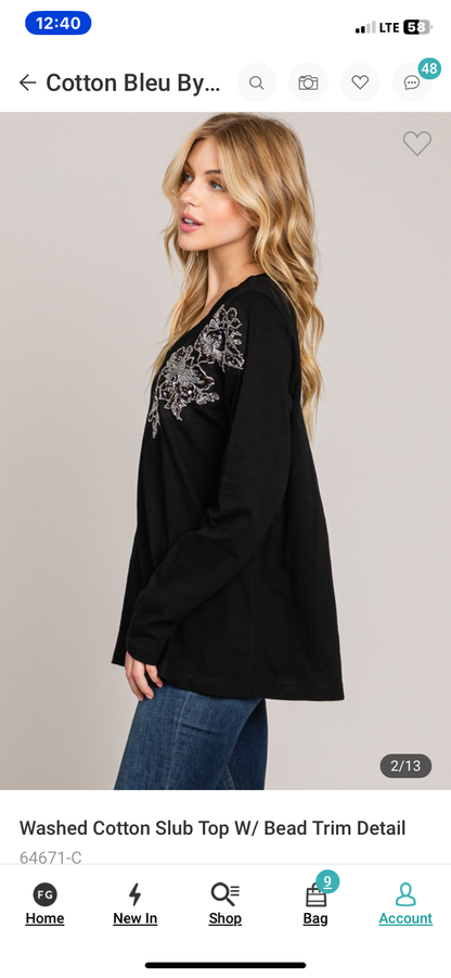 Cecillia Bead Detail Long Sleeve Top