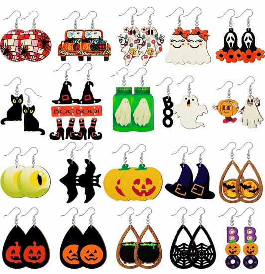 Halloween Spooky Wood Earrings