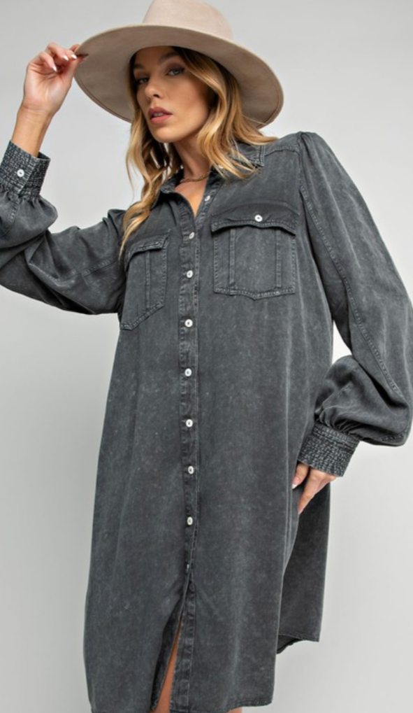 Mineral Wash Button Front Tunic Dress
