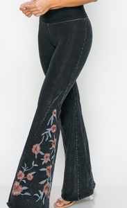 Mineral Wash Floral Embroidery Pant