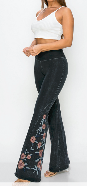 Mineral Wash Floral Embroidery Pant