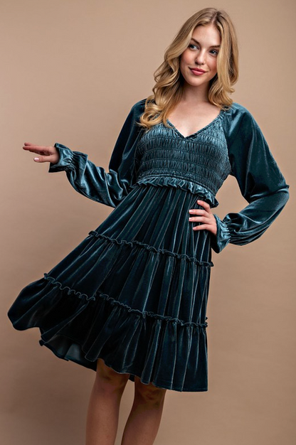 Velvet Smocked Bodice Dress