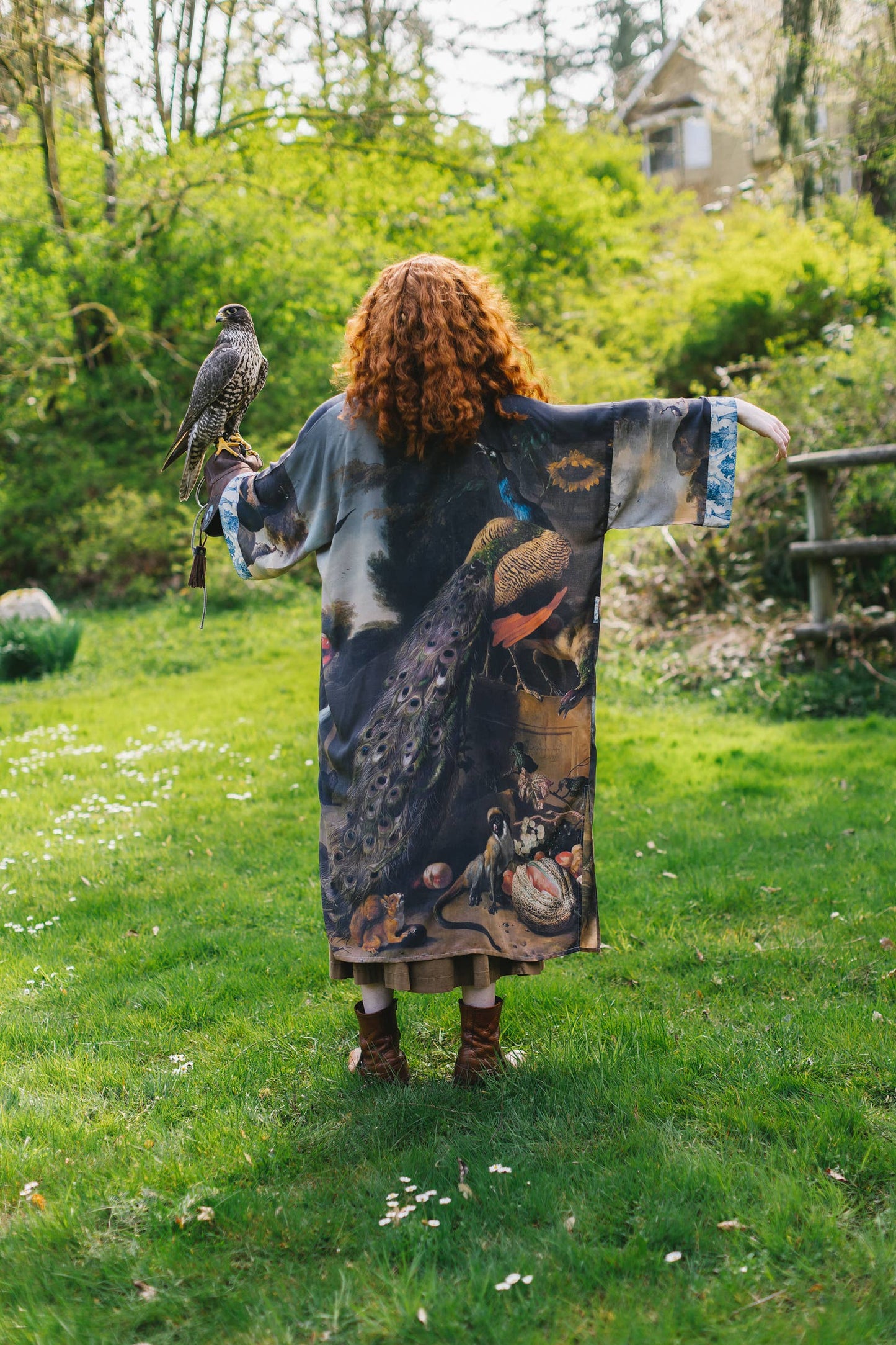 Wild Beauty Bamboo Kimono Duster Robe with Peacock Print