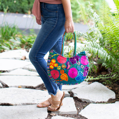 Crescent Floral Patch Purse